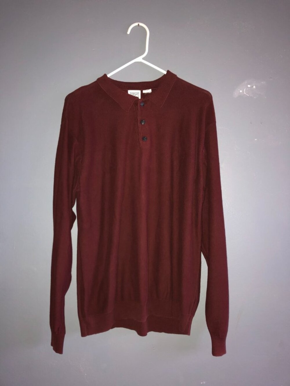 VTG Mens Field Gear Burgundy Polo Sweater Long Sleeve Pullover 100% Cotton Small